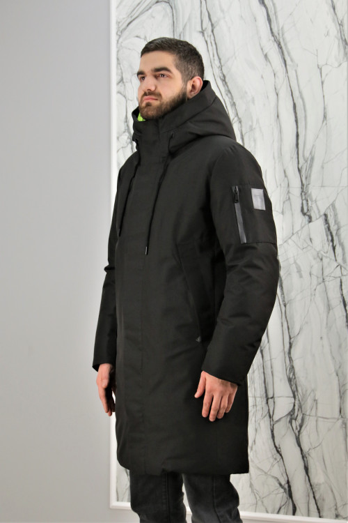Куртка утепленная, капюшон., мужская, черный, 100 см