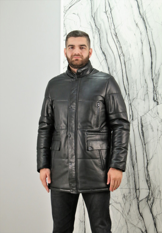 Куртка из натуральной кожи, ворот стойка., черный, 85 см