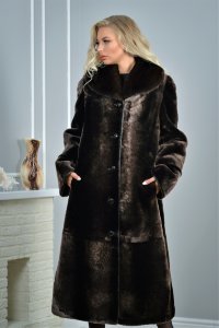 Шуба из меха мутон Люкс. Ворот норка., панда, 120 см. Арт.М-5, РТ-3596