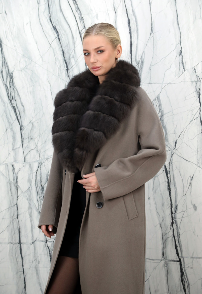 Пальто из кашемира, английский воротник, отделка мех песца. Арт.6043-1 РТ-10531