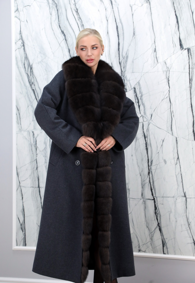 Пальто зимнее кашемировое, отделка ворот/борт мех  финский песец. Арт.6043 РТ-10353