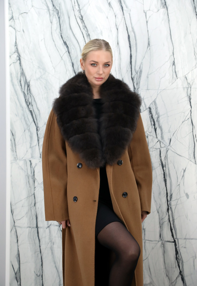 Пальто из кашемира, английский воротник, отделка мех песца. Арт.6043-1 РТ-10532