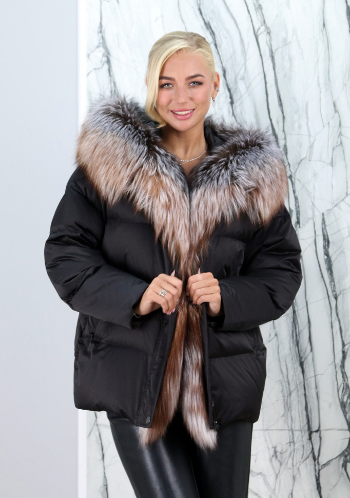 Пуховик утепленный (утиный пух), капюшон/борт мех чернобурой лисы. Арт.22910-5 РТ-9763