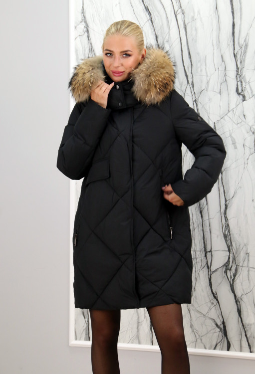 Пальто утепленное(биопух), капюшон отделка мех енота. Артикул 9621 РТ-8688