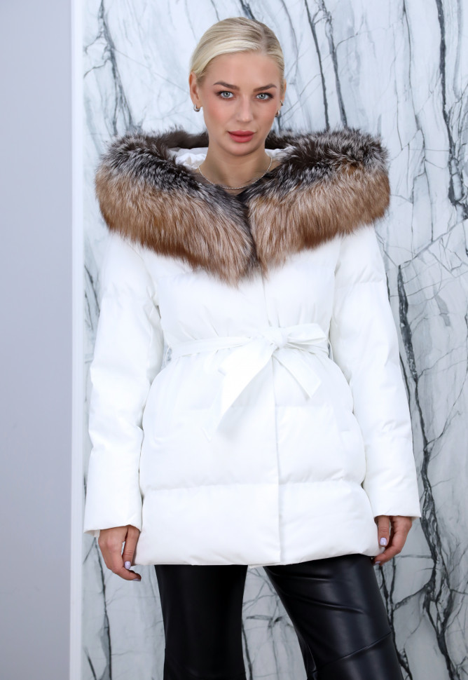 Пуховик утепленный (биопух) капюшон мех лисица. Арт.17-390 РТ-10362