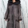 Шуба из меха нутрии прямого кроя, капюшон мех песца. Арт.Ангелина РТ-3443