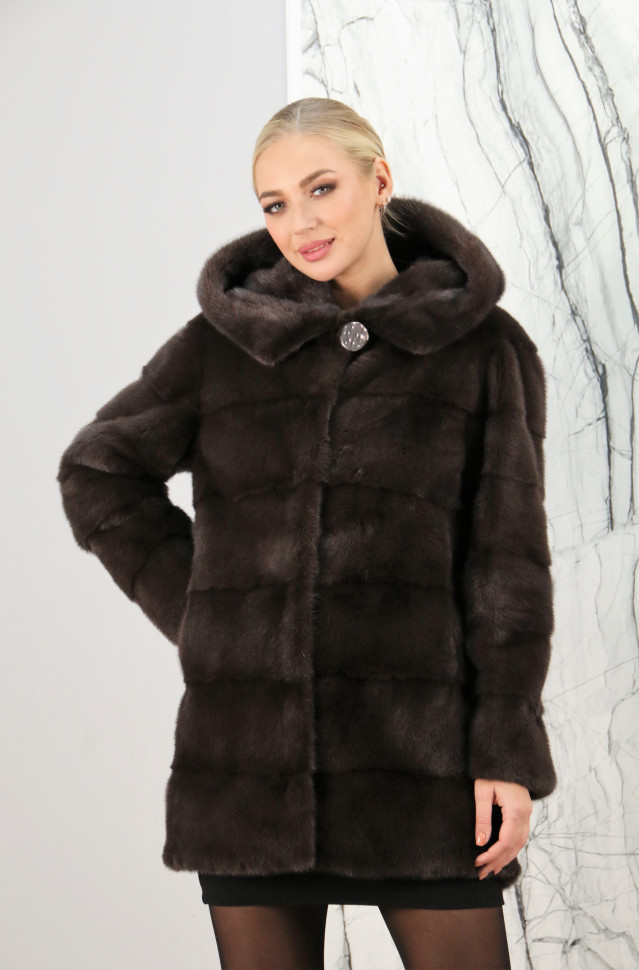 Шуба из меха норки, капюшон. Арт.9212 РТ-6475