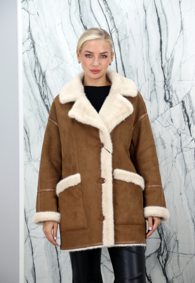 Дубленка из искусственного меха,на пуговицах/английский ворот. Арт.553022 РТ-10340