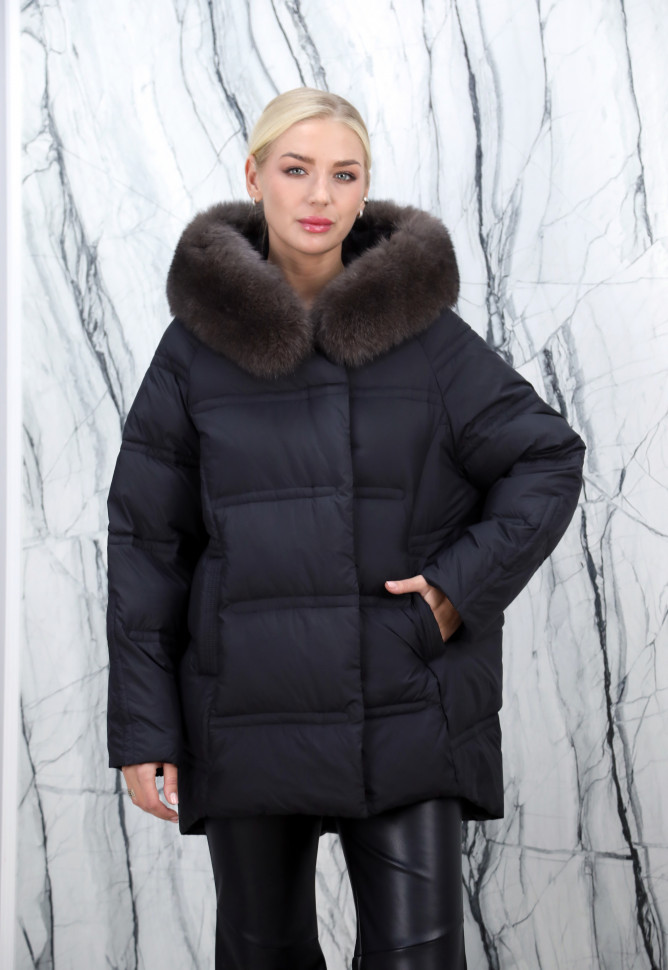 Пуховик с натуральным наполнителем (90% пух,10% перо)капюшон отделка мех песца. Арт.8889 РТ-10499