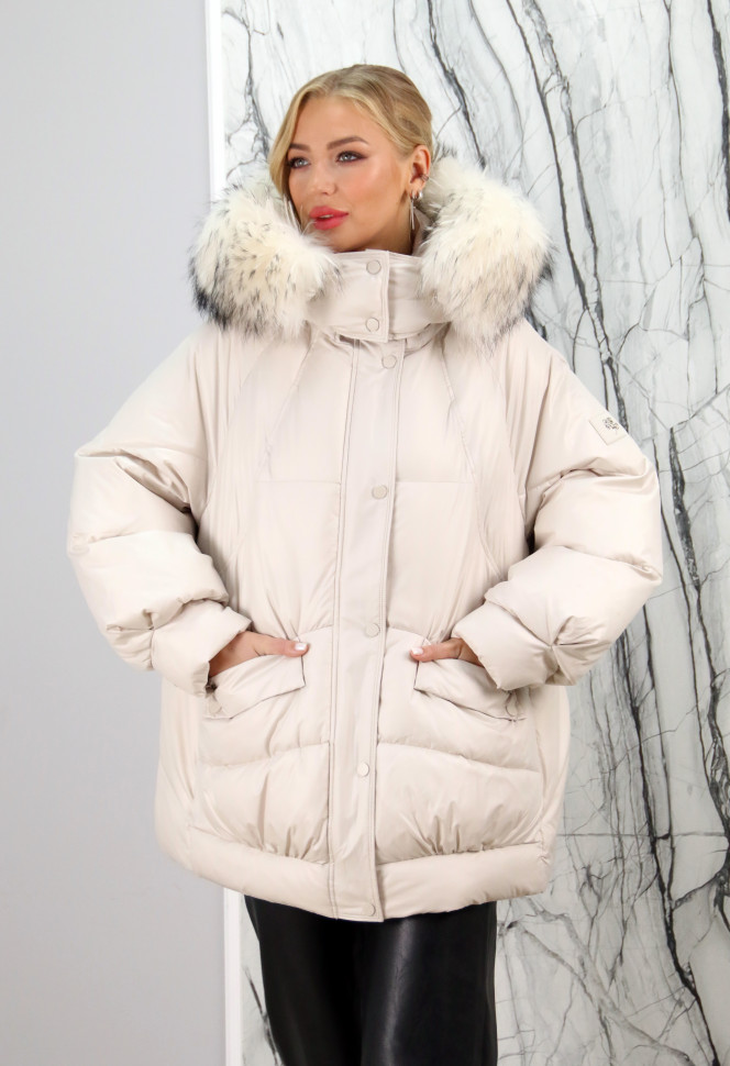 Пуховик утепленный (биопух), капюшон отделка мех енота. Артикул Y024-285 PT-8931