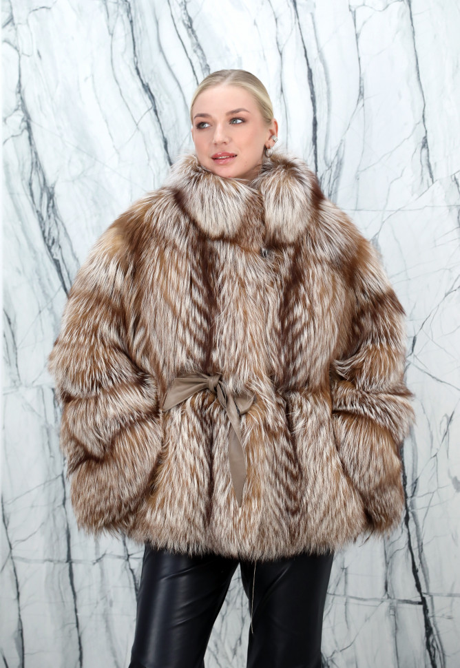 Шуба из меха аукционной аргентинской лисы "Союз пушнина",ворот/пояс. Арт.099-2 РТ-10722