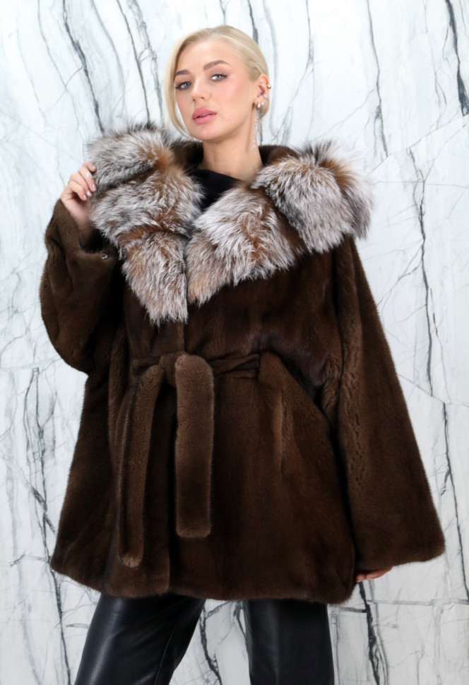 Пальто из меха нокри, капюшон мех лисицы. Арт.ZX-2326 РТ-9904