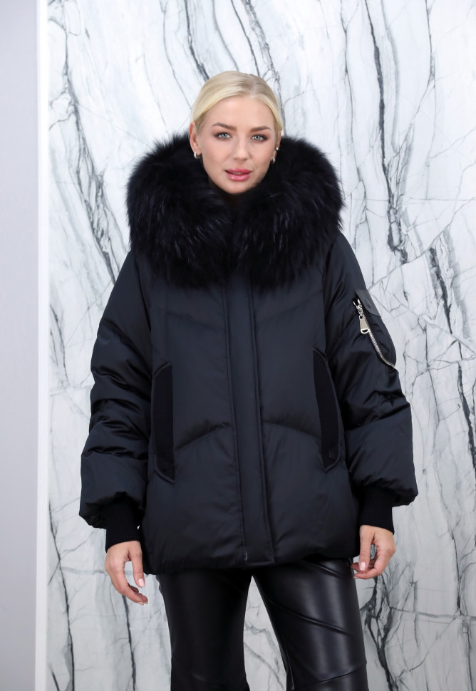 Пуховик с натуральным наполнителем (90% пух,10% перо)капюшон отделка  енот. Арт.Y026-073 РТ-10501