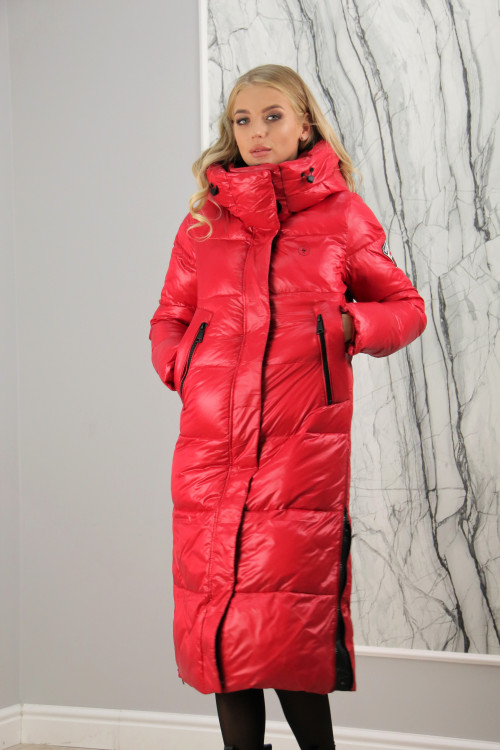 Пальто утепленное с капюшоном. Наполнитель био-пух., красный, 120 см