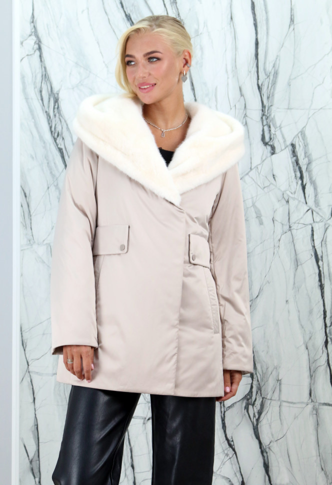 Пуховик утепленный (верблюжья шерсть) капюшон отделка эко мех. Арт.7-2603-2 РТ9808