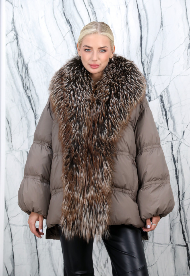 Пуховик утепленный (пух/перо) на замке,воротник мех лисица. Арт. 6069 РТ-10372