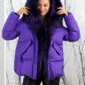 Куртка утепленная (гусиный пух), капюшон/борт мех чернобурки., фиолетовый, 75 см