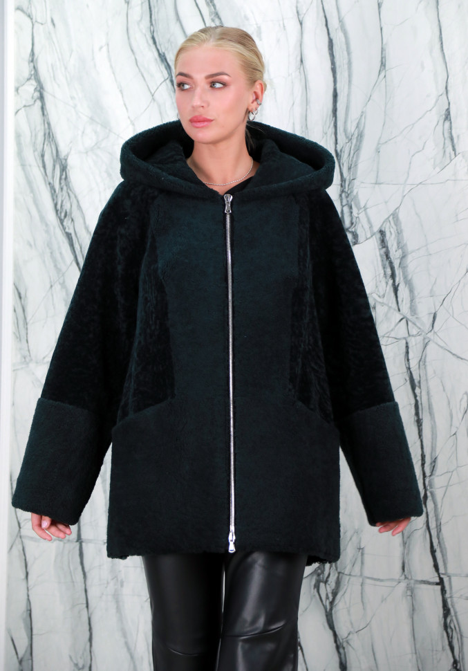 Полушубок из меха овчины(астраган), капюшон. Арт.М-113 РТ-8896