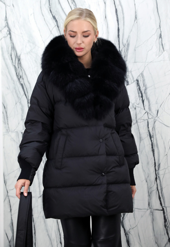 Пуховик с натуральным наполнителем (90%пух,10%перо), капюшон мех песца. Арт.6385 РТ-10509