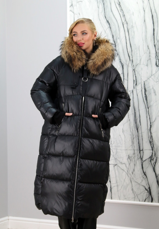 Пальто утепленное (биопух), капюшон отделка мех енота. Артикул Y-021-869 PT-9222