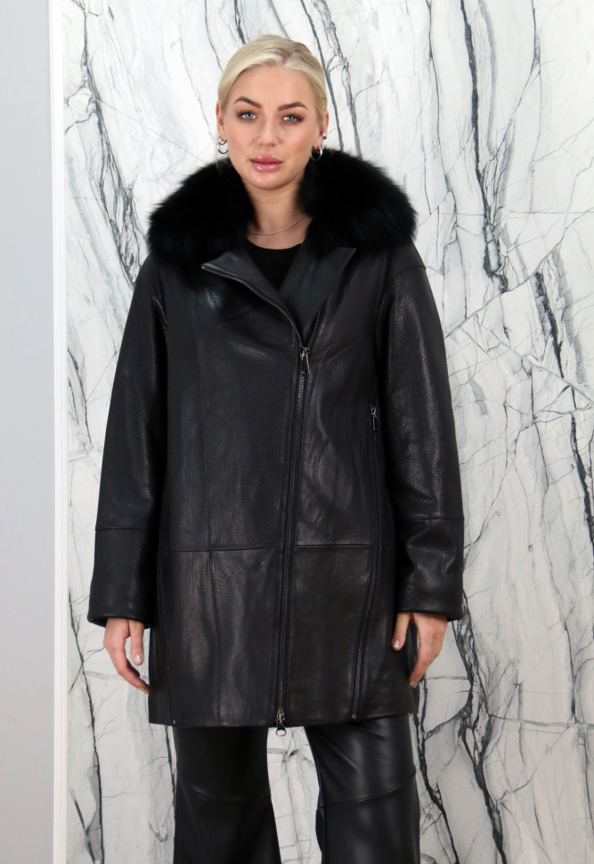 Куртка из натуральной кожи, ворот отделка мех песца. Арт.9911 РТ-10107