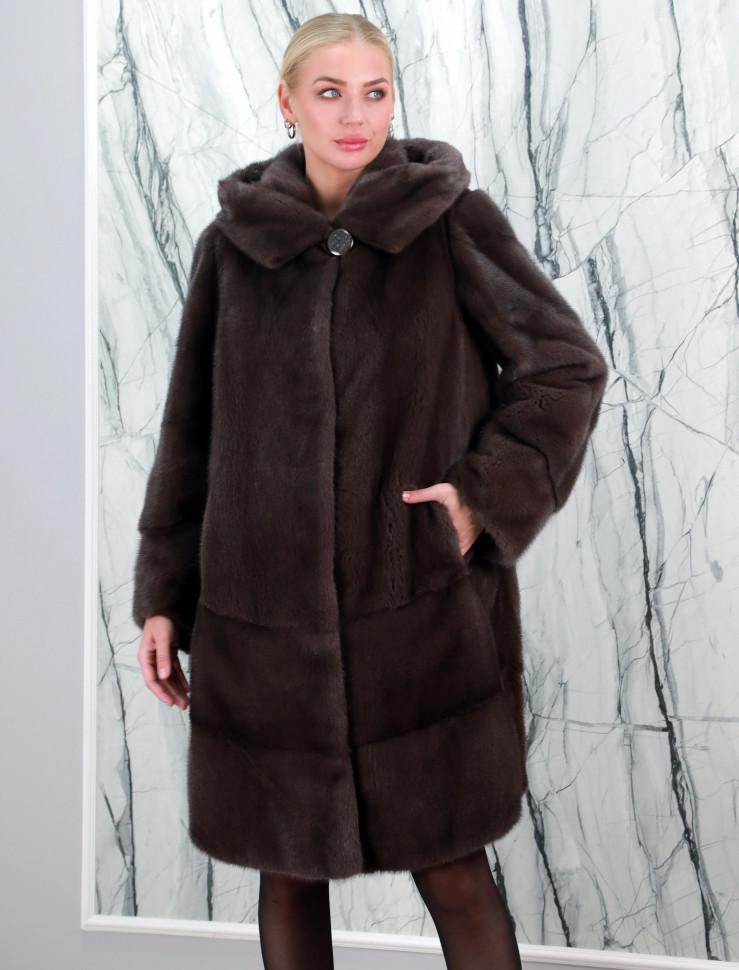 Шуба из меха аукционной канадской норки, капюшон. Арт. ZX-2439 РТ-10056
