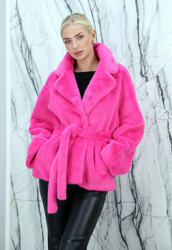 Полушубок из эко меха норки, английский ворот/пояс. Арт.3881 РТ-10424