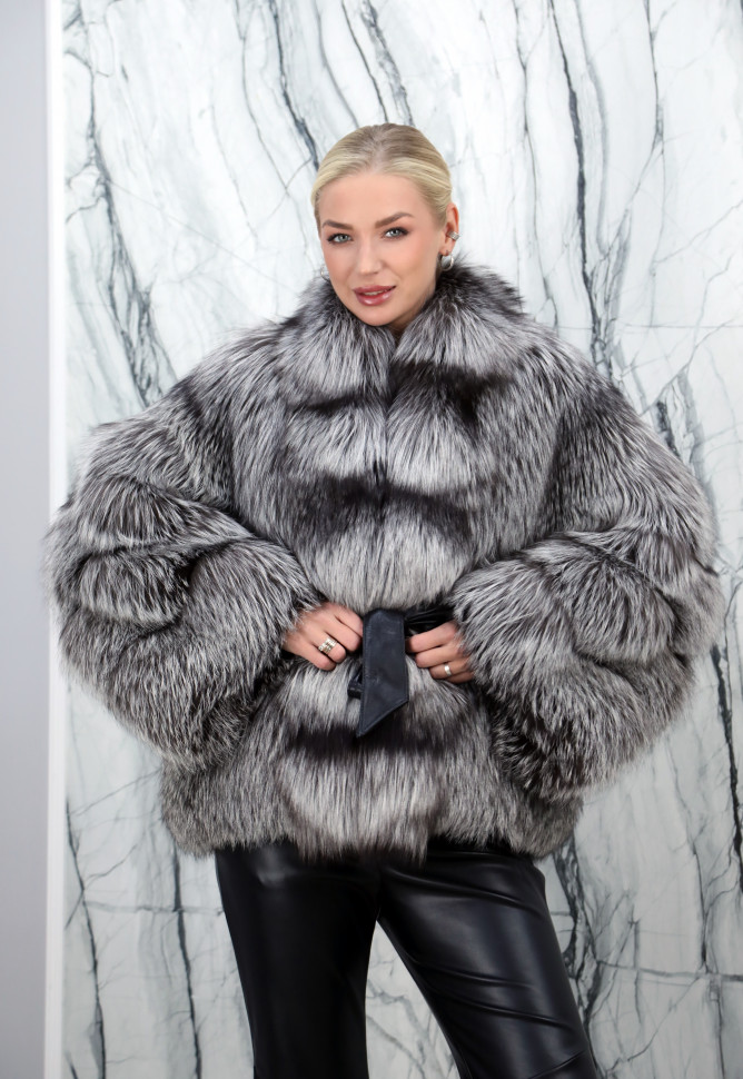 Шуба из меха премиальной чернобурой лисы "Союз Пушнина", ворот. Арт.186 РТ-10698