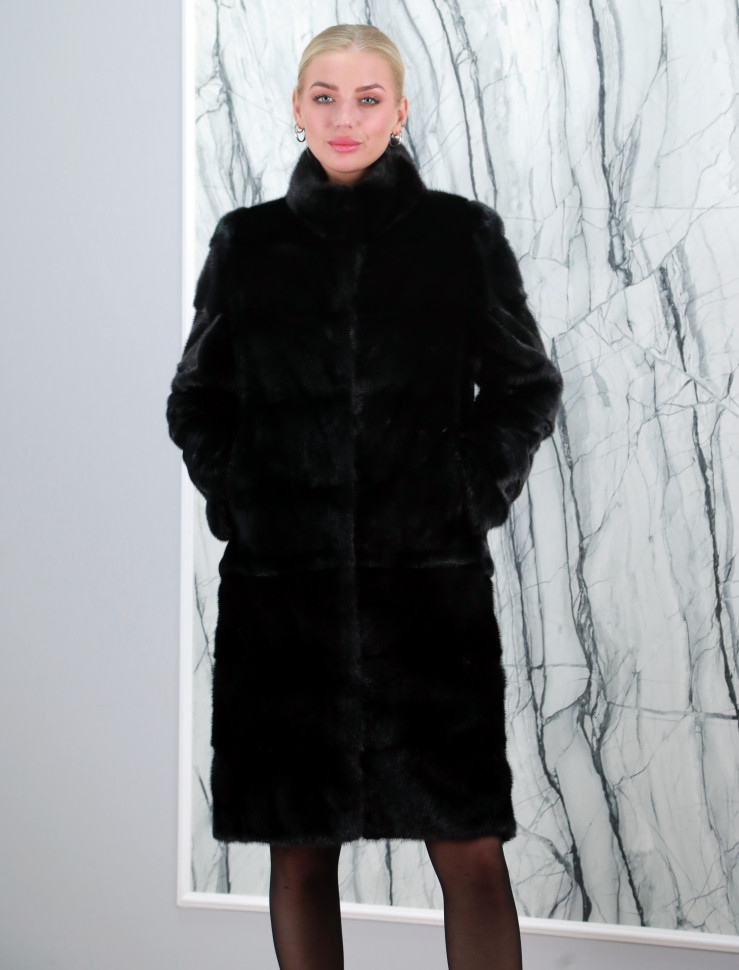 Шуба из меха норки, поперечного кроя/ворот стойка/трансформер. Арт. Малика РТ-4557