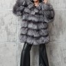 Шуба из меха премиальной аукционной чернобурой лисицы Silver Fox,капюшон кобра. Арт.20231 РТ-10976