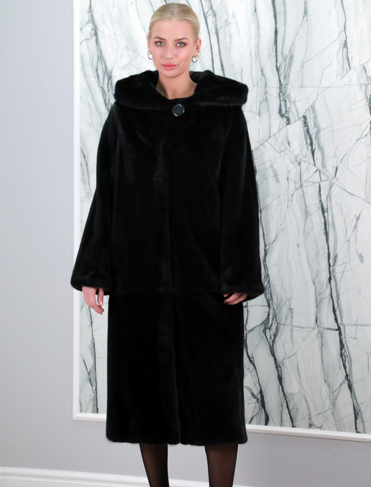 Шуба из меха норки, прямого кроя/капюшон. Арт. Марина РТ-5327