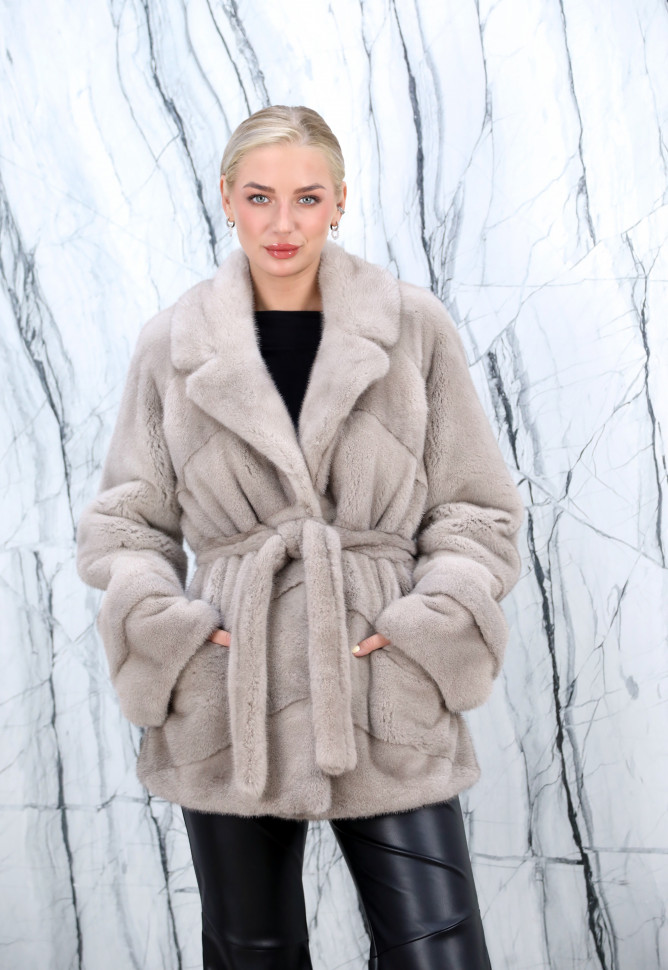 Полушубок из меха американской аукционной норки, английский ворот. Арт. Паркет РТ-10313