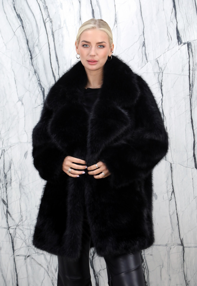 Полушубок из эко меха песца, английский ворот. Арт.3888 РТ-10409