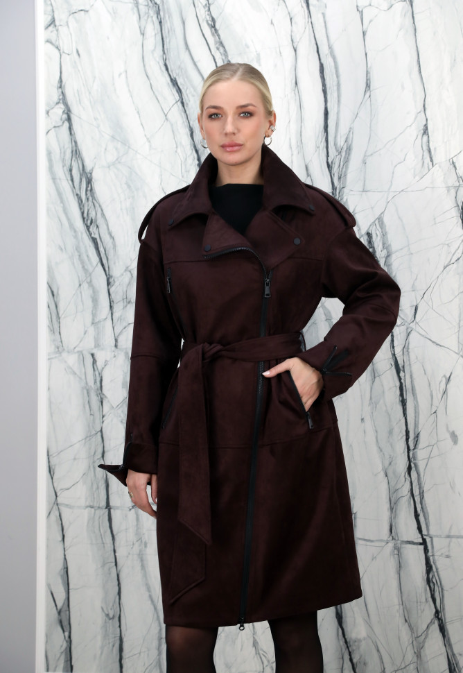 Пальто из искусственной замши, ворот/пояс. Арт.6-СТ205 РТ-10772