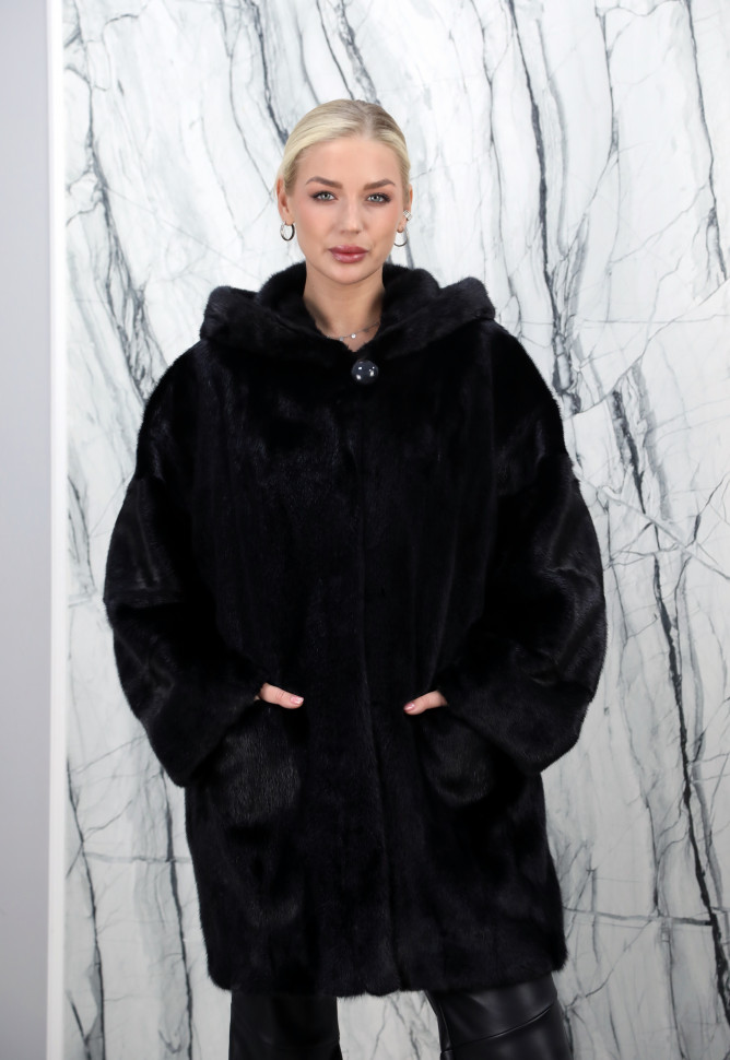 Шуба из меха аукционной норки Nafa, капюшон. Арт.0781 РТ-10706