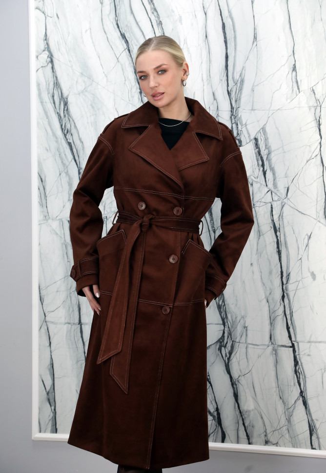 Пальто из искусственной замши, английский ворот/пояс. Арт.6-СТ300 РТ-10790