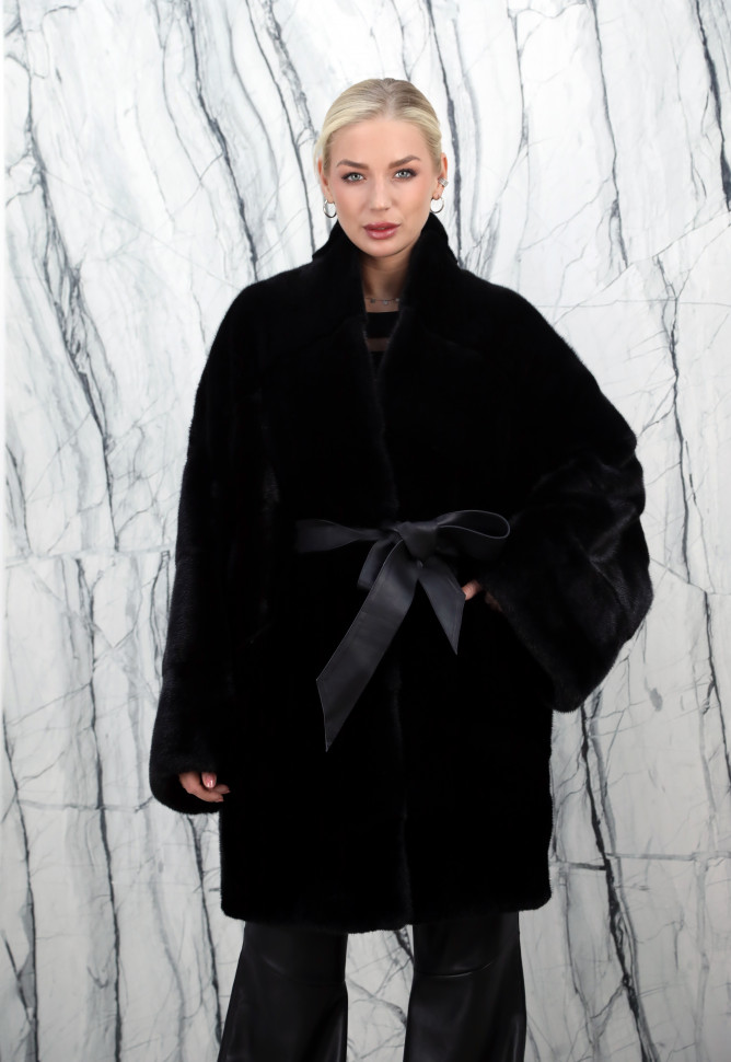 Шуба из меха аукционной норки Nafa, паркетная раскладка,ворот. Арт.142 РТ-10707