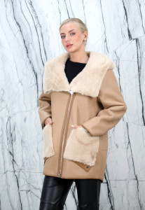 Дубленка из искусственного меха, на замке/капюшон. Арт.14 РТ 10330