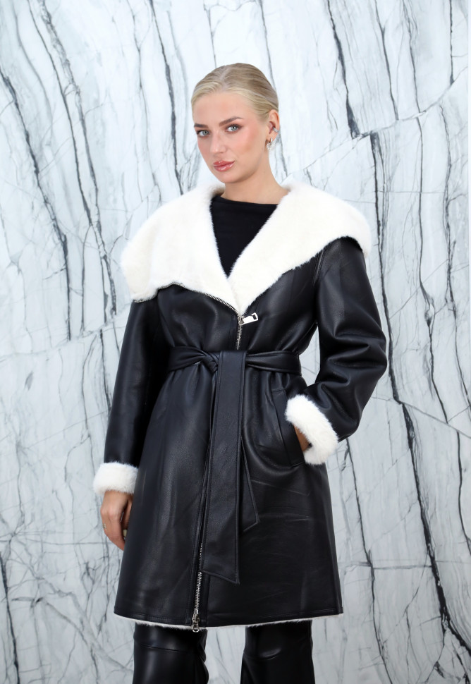 Дубленка из искусственного меха,капюшон эко мех норка. Арт.46 РТ-10333