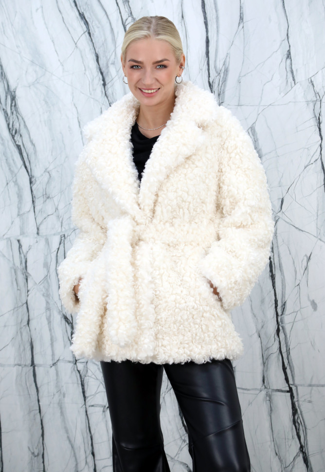 Полушубок из эко меха TIGRADO, английский ворот/пояс. Арт.3765 РТ-10425