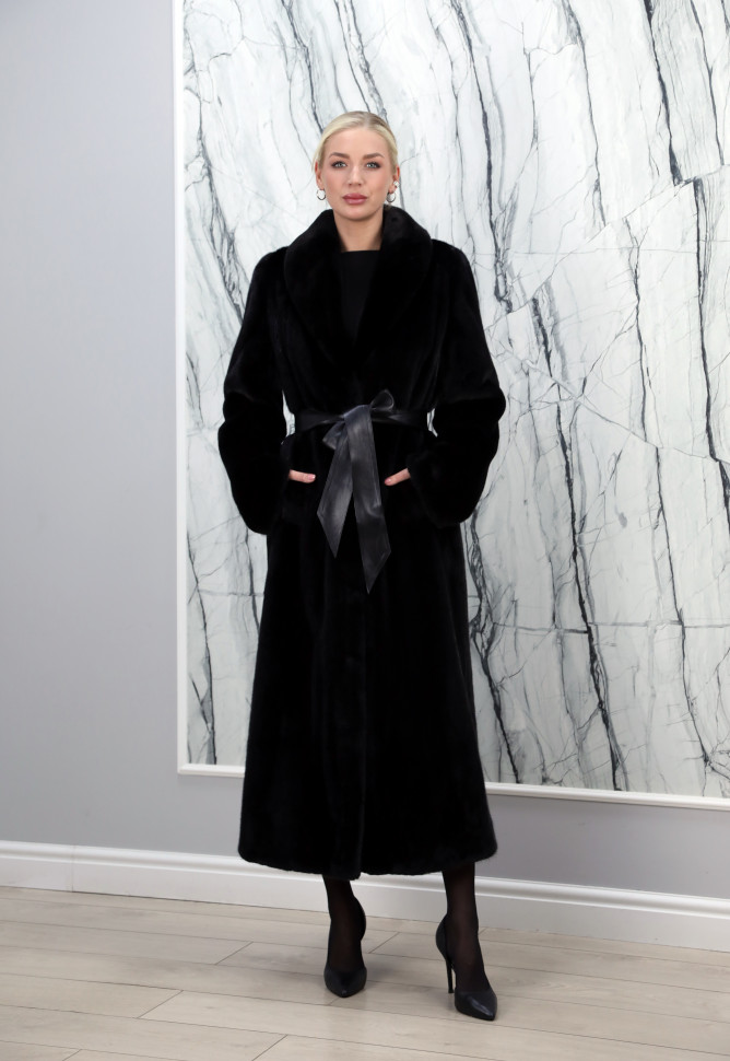 Шуба из меха аукционной премиальной норки,английский ворот/пояс. Арт.735-1 РТ-10705