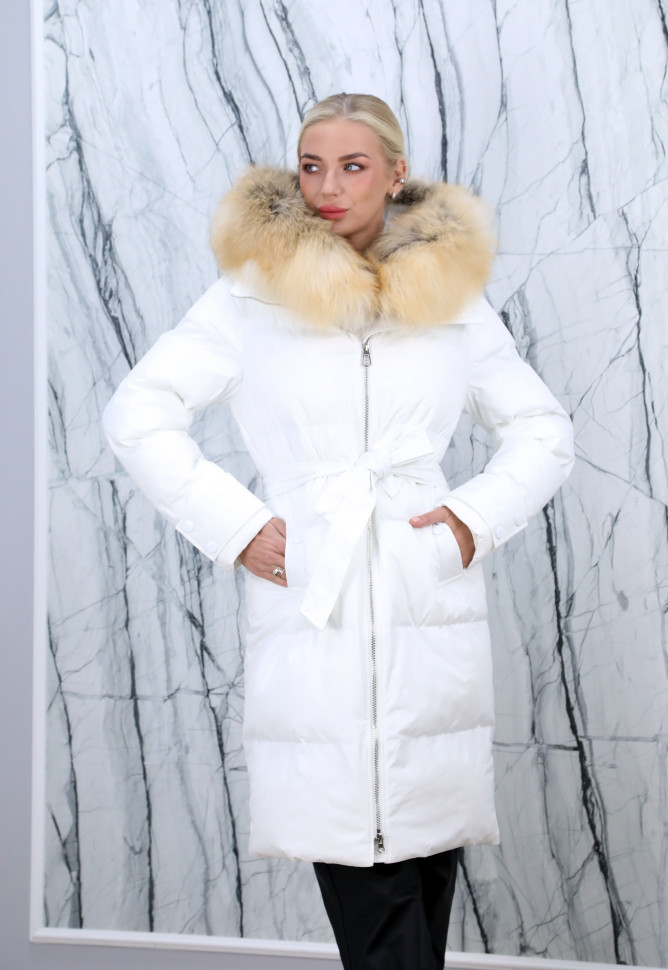 Пуховик утепленный (биопух), на замке/капюшон мех лисица. Арт.17-313 РТ-10440