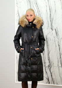 Пуховик утепленный-биопух, капюшон отделка мех енота., черный, 100 см, артикул - Y-024-583 РТ-8622