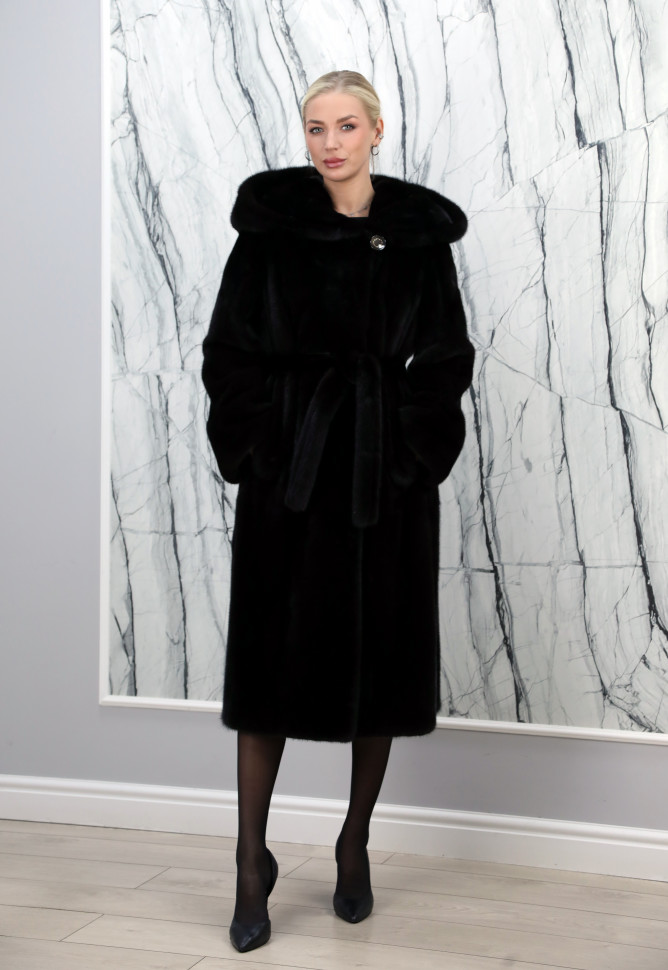 Шуба из меха аукционной премиальной норки Nafa, капюшон. Арт.164 РТ-4286