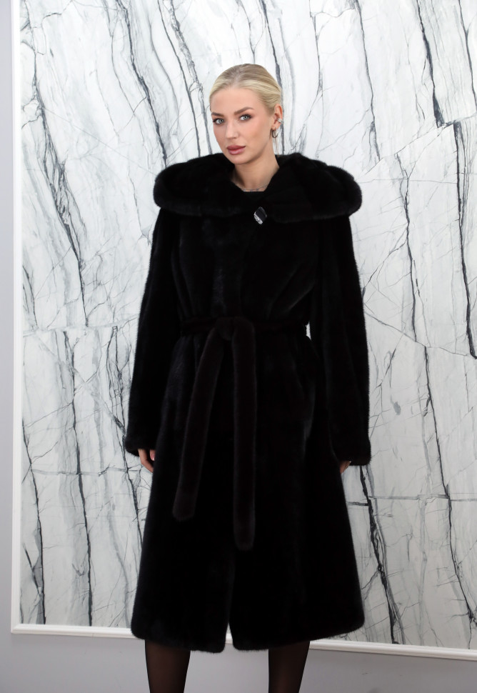 Шуба из меха аукционной норки Nafa, капюшон. Арт.М-13 РТ-4283