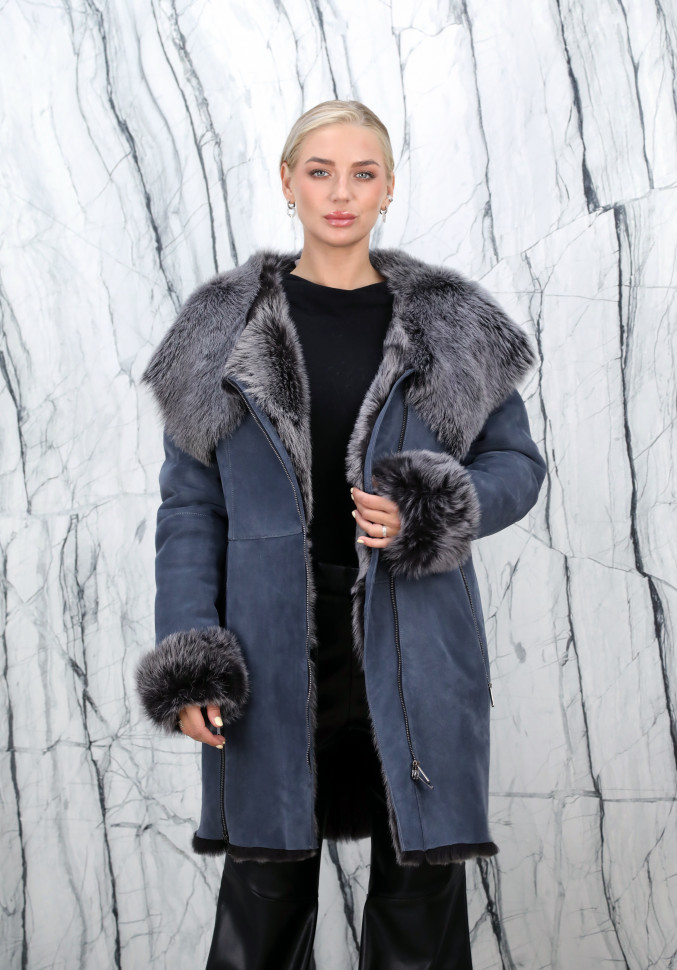 Дубленка из натурального меха тоскана, на замке/капюшон. Арт.3403KPSP/85 РТ-7028