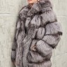 Шуба из меха чернобурой лисицы с капюшоном ( 80СМ)  .  БЬЯНКА РТ-9227