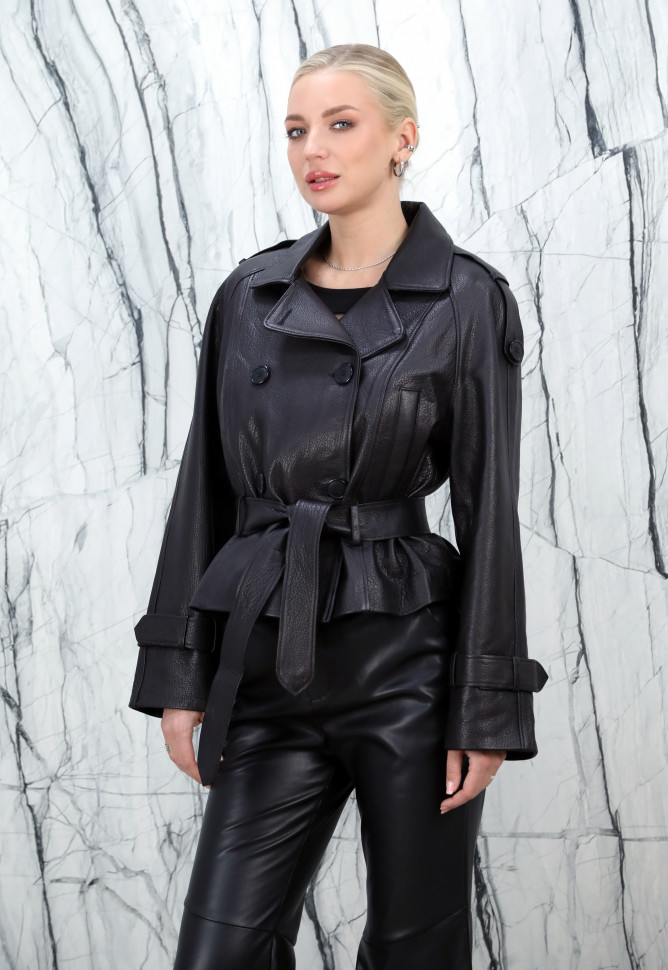 Куртка из натуральной кожи, на пуговицах/ворот/пояс. Арт.Z-117LP/55YM РТ-10824