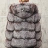 Шуба из чернобурой лисицы, в поперечной раскладке меха, капюшон. Трансформер. Арт. БАГИРА РТ-6886