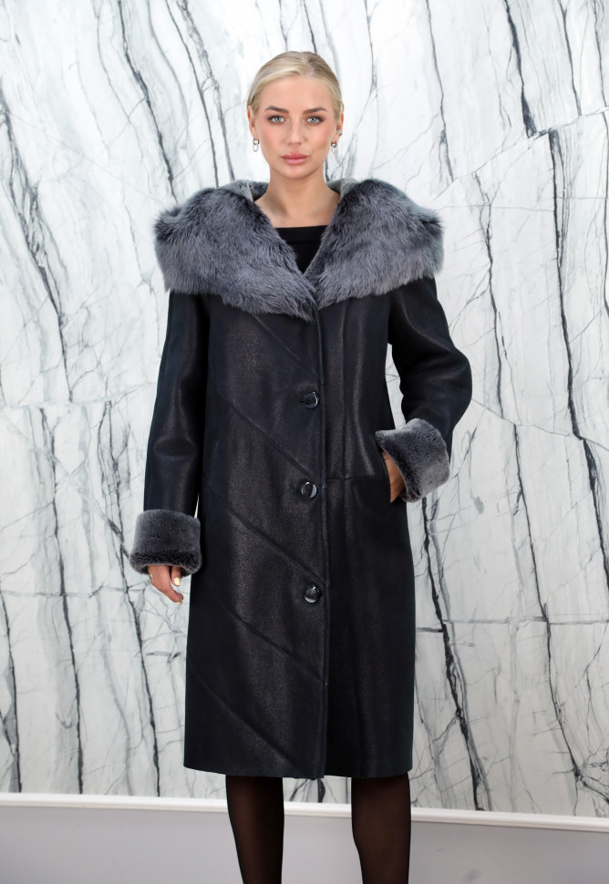 Дубленка из натурального меха овчины, капюшон мех тоскана. Арт.Z-3034Z РТ-5632